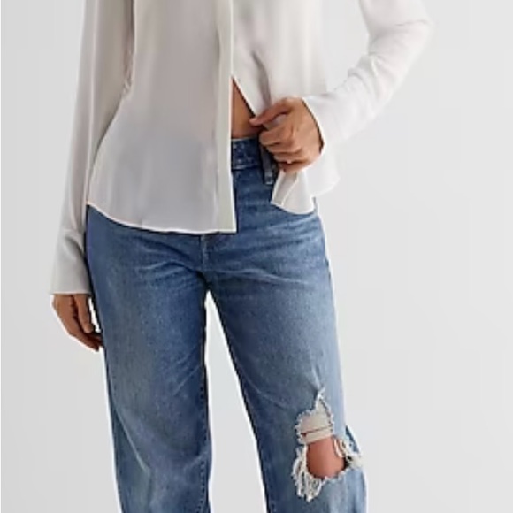 EXPRESS Portofino Slim fit LS shirt- WOMEN SIZE XS- White - Picture 8 of 12